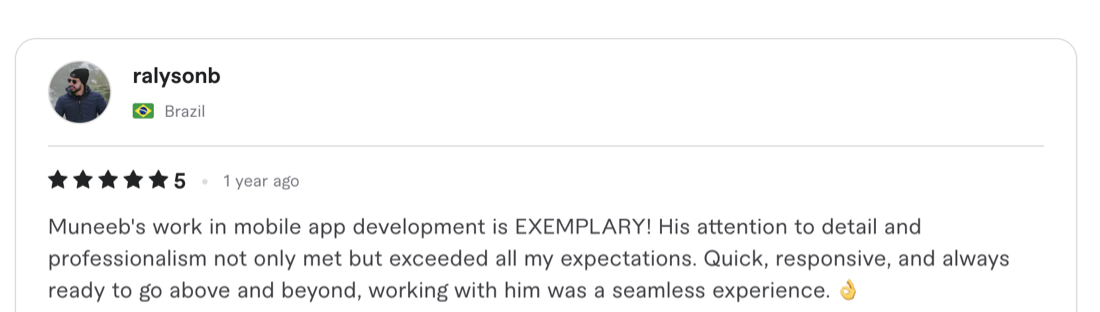 Verified 5-star client review from Fiverr / Upwork