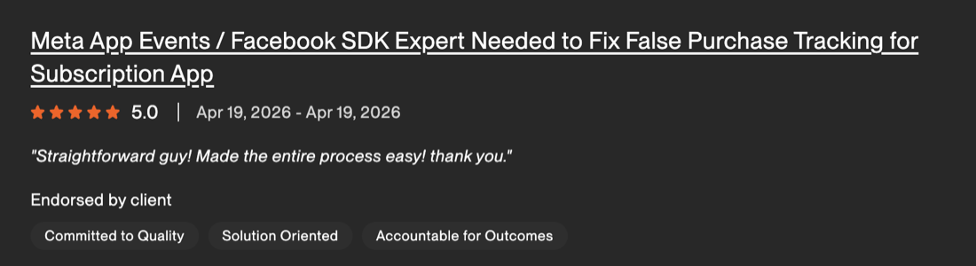 Verified 5-star client review from Fiverr / Upwork